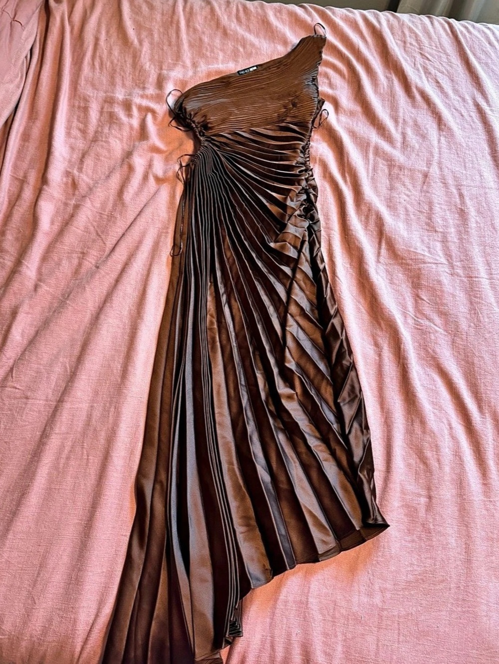 Fashion Nova Belle Satin Maxi Dress Pleated Brown Size XS NWT